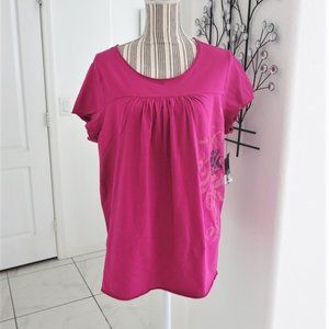 New BCBG Paris Tiger Lily Short Sleeve Top XL Fuchsia Pink Relaxed Fit